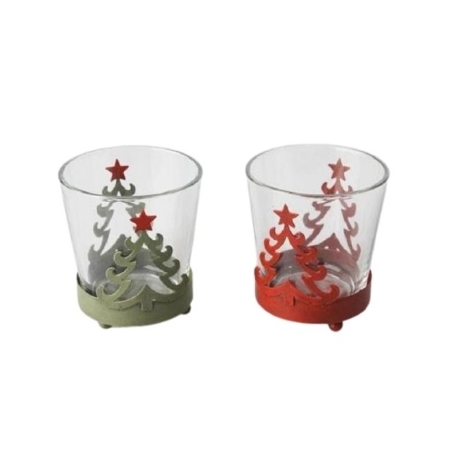 Navidad portavela cristal/metal arbol   - Suinplas