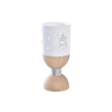 Navidad portavela ceramica madera 6x6x14 estrella natural...