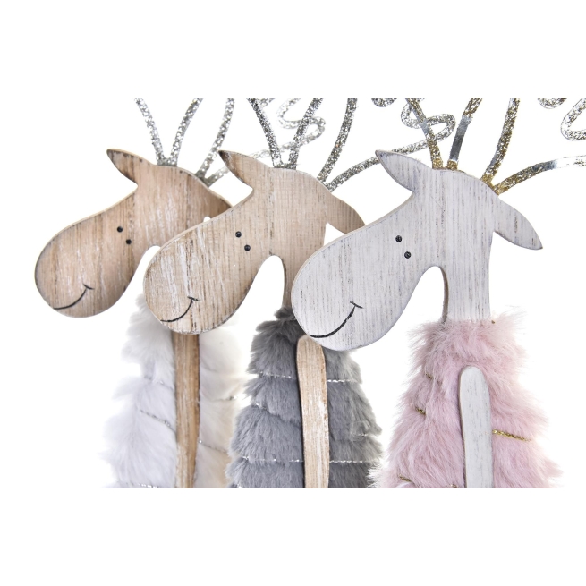 Navidad figura madera lana 9,5x4,5x30 reno 3 surt. - Suin...