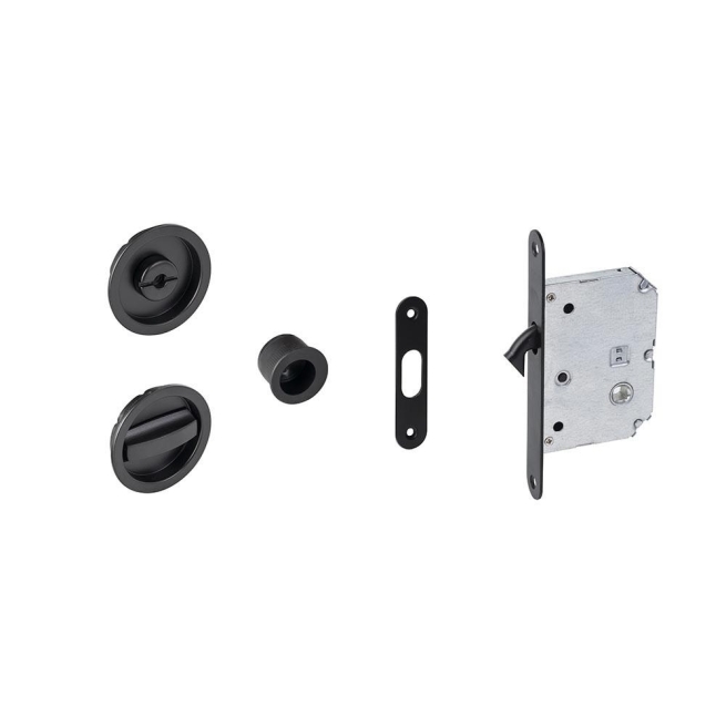 Kit  puerta corredera-condena  redon   negro mate - Suinplas