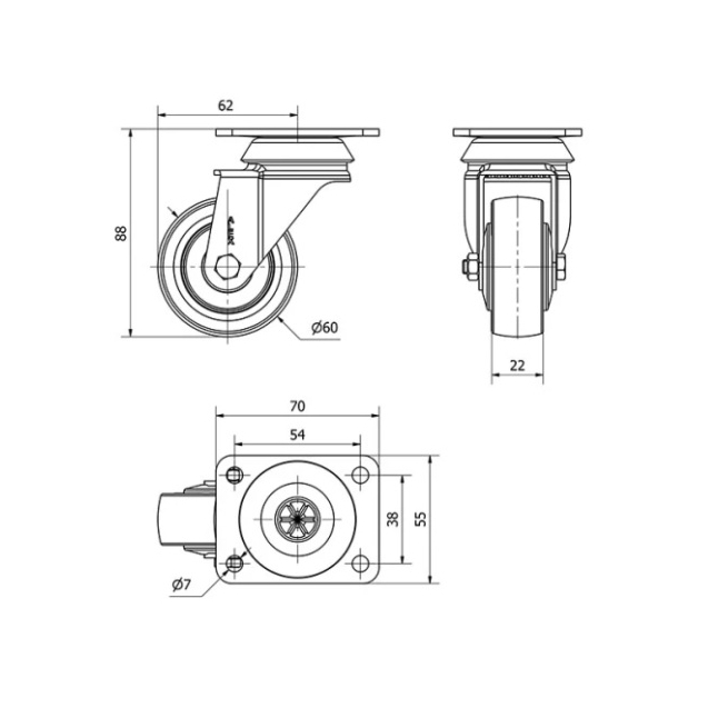 Rueda goma gris BH-60 1-0163 - Suinplas