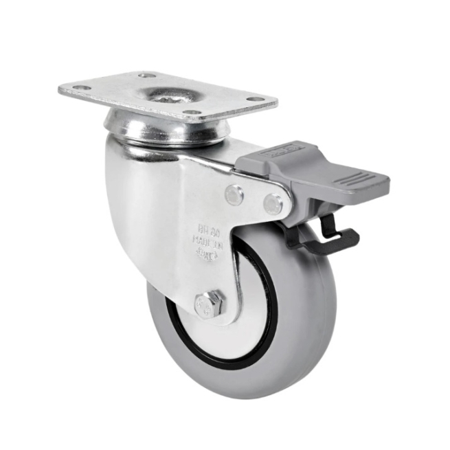 Rueda goma gris bh-80 con freno  1-0386 - Suinplas
