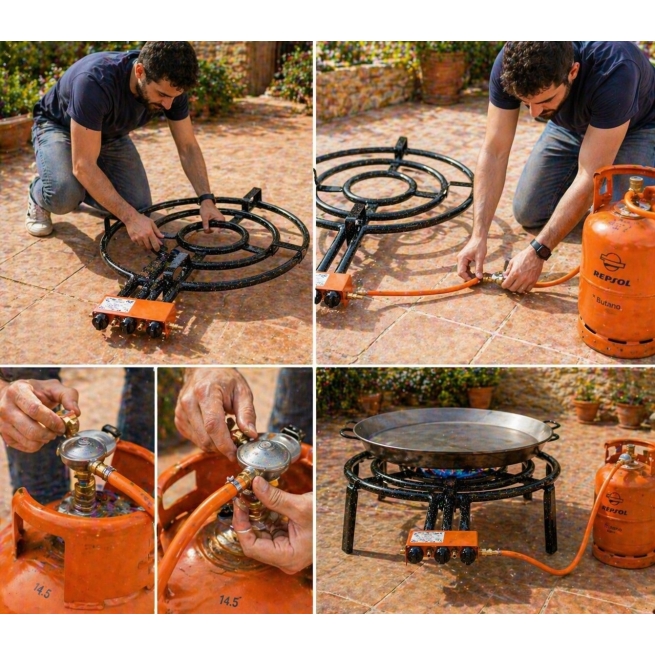 Quemador paellero tubo plano 530 mm 3 fuegos 