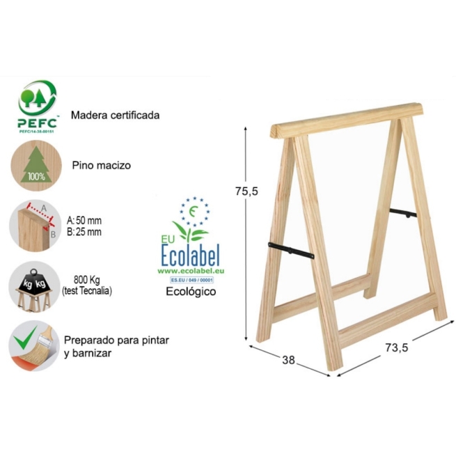 Caballete de  pino 77x73 cm super  - Suinplas