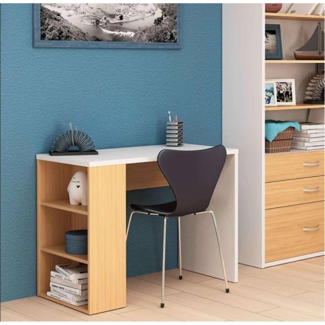 Mesa escritorio con estanterias  k-861  blanco y roble xx...