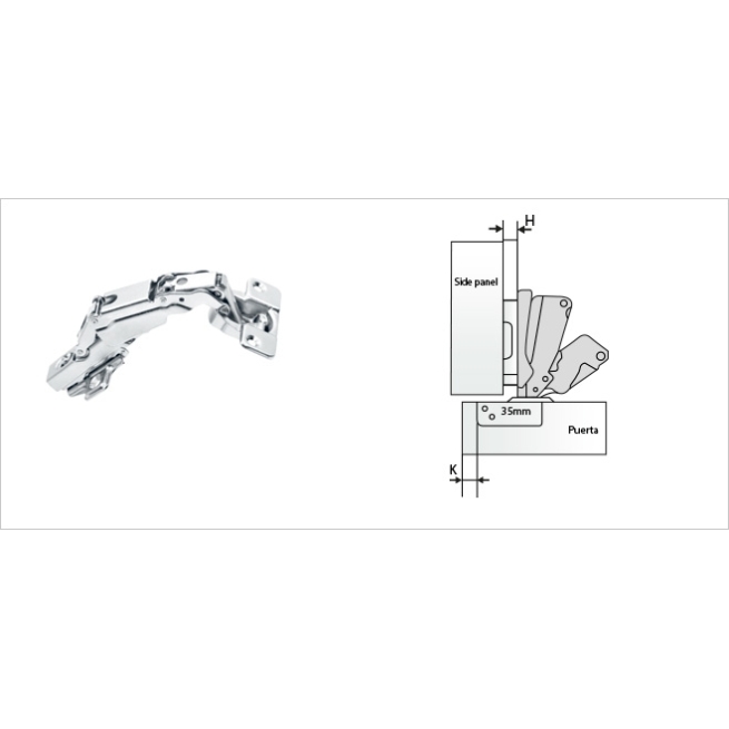 Bisagra dvf recta  165º eje 48 c/ base - Suinplas