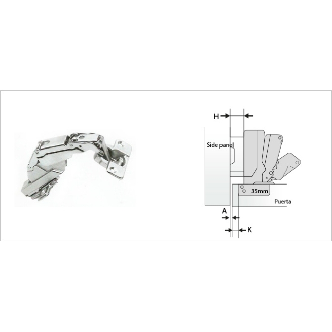 Bisagra dfv 165º superacoda eje48 c/ base - Suinplas