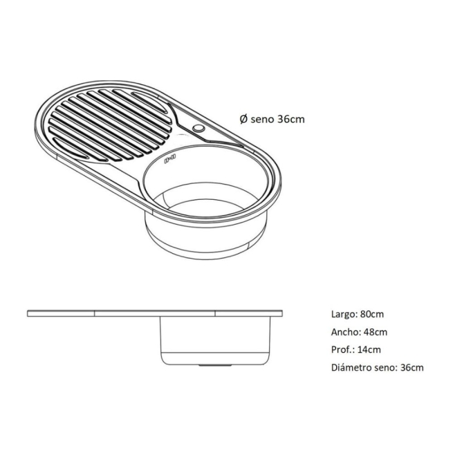 Fregadero redondo 1 seno + 1 escurreplatos inox a dcha -...