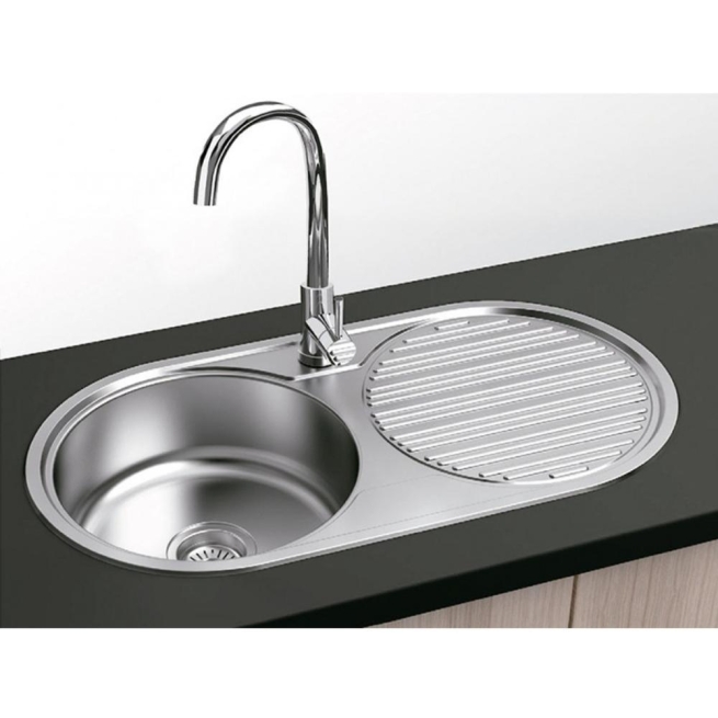 Fregadero redondo 1 seno + 1 escurreplatos inox a dcha -...
