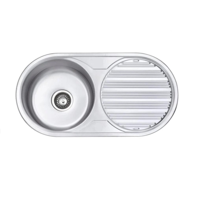 Fregadero redondo 1 seno + 1 escurreplatos inox a dcha -...
