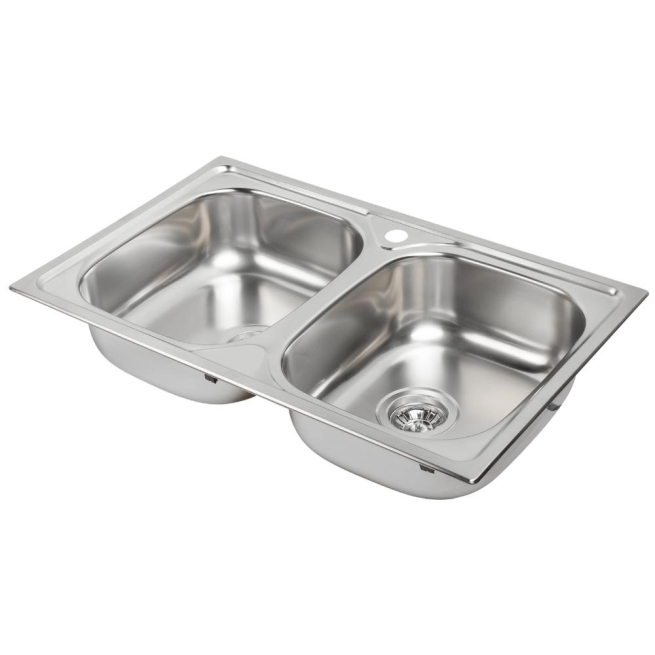 Fregadero 2 senos cuadrados acero inox encastrado sobre e...