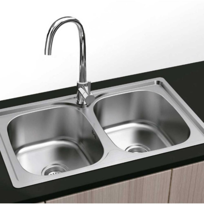 Fregadero 2 senos cuadrados acero inox encastrado sobre e...