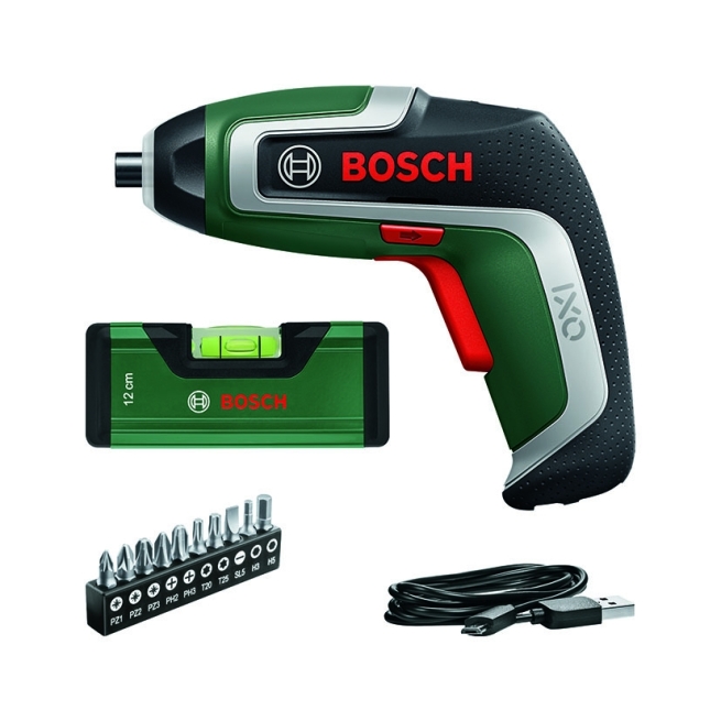 Atornillador bateria BOSCH IXO 7 + nivel burbuja y set 10 puntas 