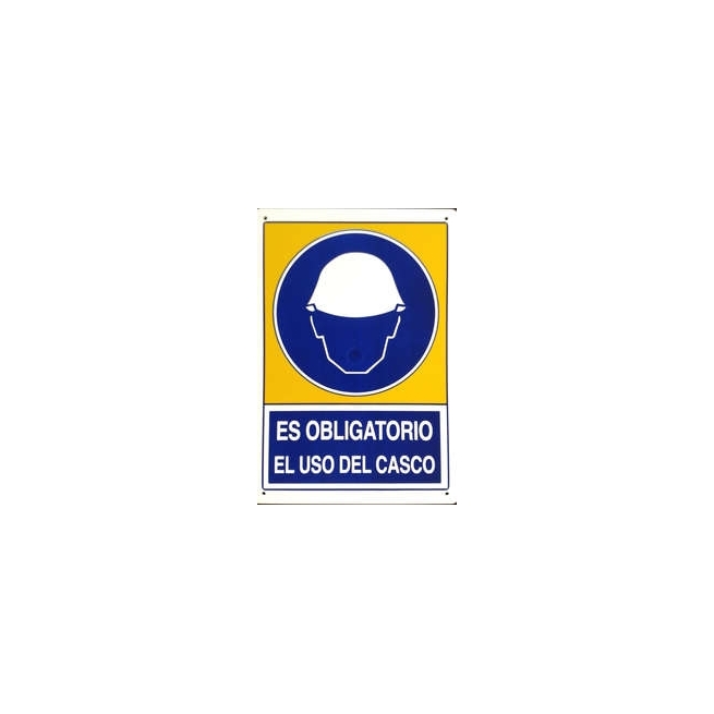 Cartel uso obligatorio  casco 34x25cm - Suinplas