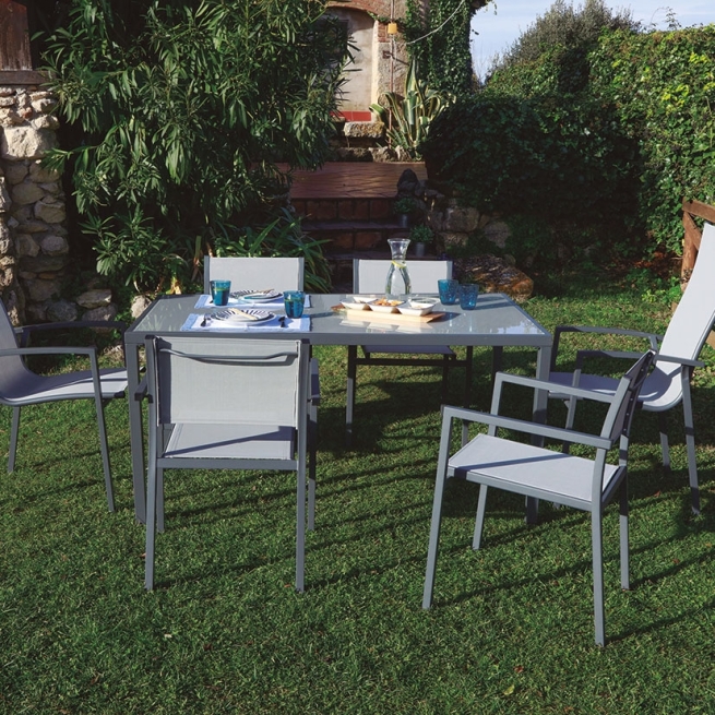 Silla con brazos mod. capri acero/textil antracita - Suin...
