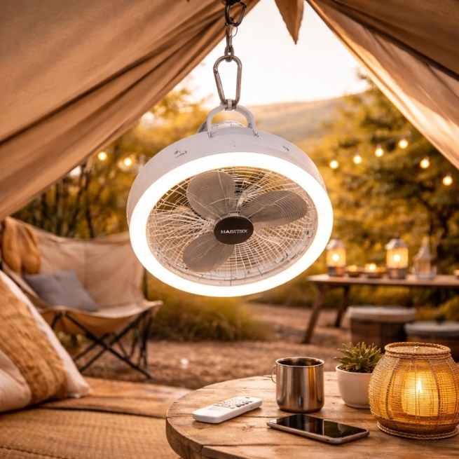 Ventilador portátil HABITEX V20 con luz LED y mando 