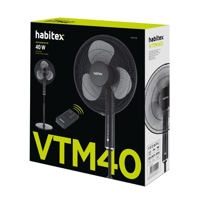 Ventilador de pie vp m40 negro habitex con mando a distan...