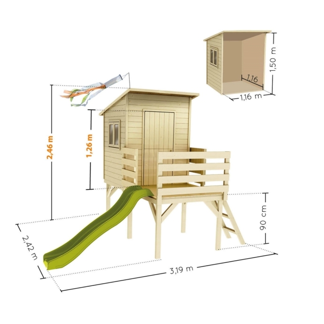 Casita de madera infantil con tobogan porland - Suinplas