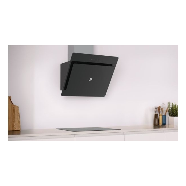 Campana balay pared inclinada 60 cm 680 m3/h cristal negr...