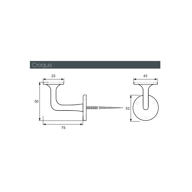 Soporte pasamanos dowel 75mm laton pulido - Suinplas