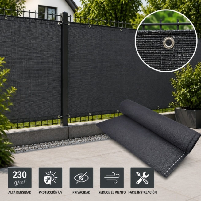 Malla ocultación antracita 1x5 m 230 g/m² 