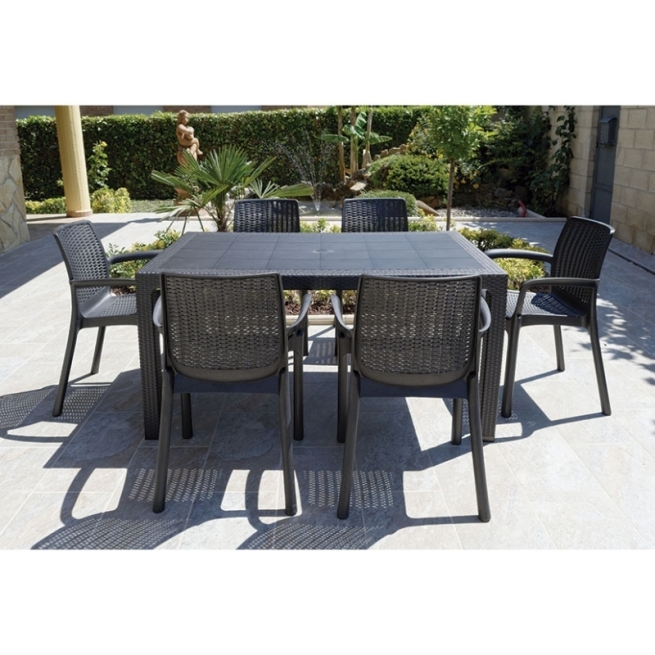 Mesa imitacion ratan resina 150x90xh72 cm antracita - Sui...