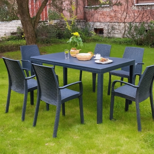 Mesa imitacion ratan resina 150x90xh72 cm antracita - Sui...