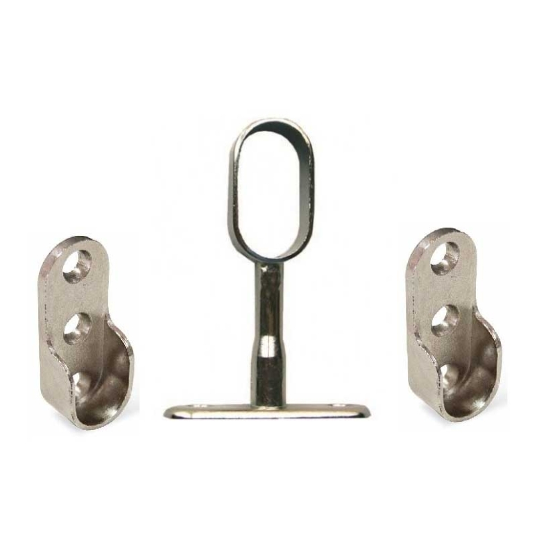 Soporte lateral + central cromo para barra oval - Suinplas