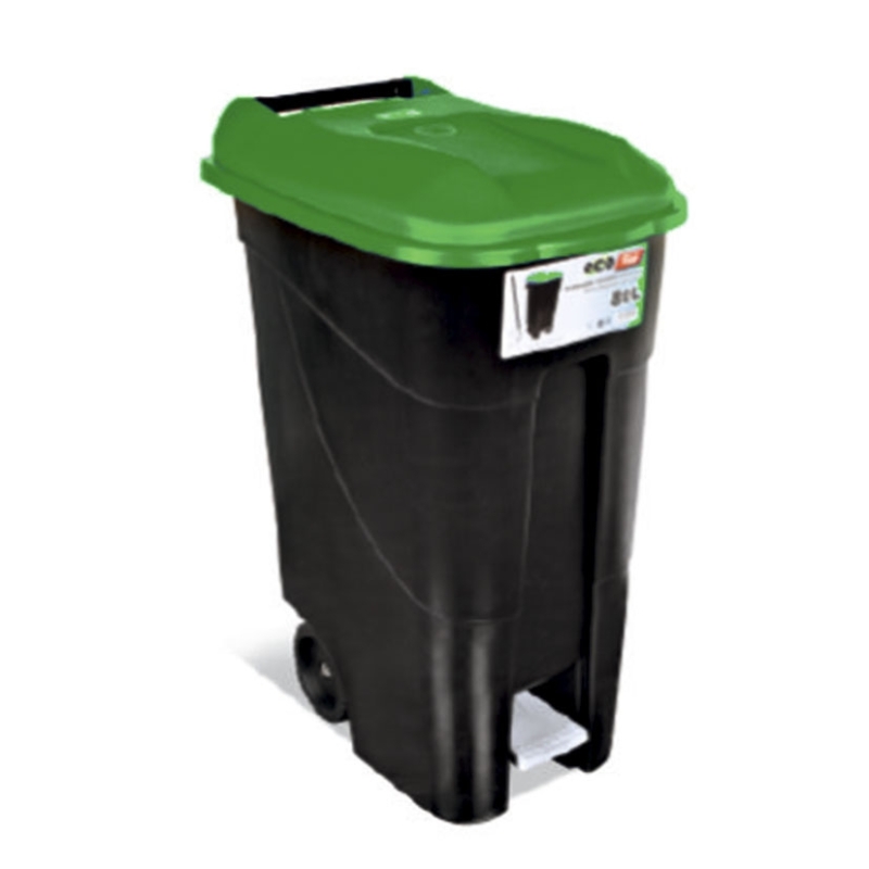 Cubo contenedor  basura con pedal 80l tapa verde - Suinplas