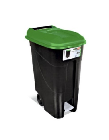 CUBO CONTENEDOR BASURA CON PEDAL 80L TAPA VERDE