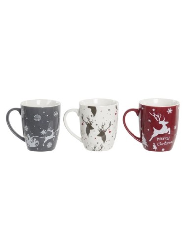 NAVIDAD TAZA PORCELANA 13X8,5X10 360ML, RENOS 3 SURT.