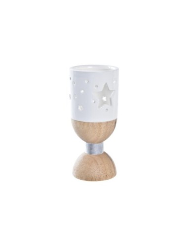 NAVIDAD PORTAVELA CERAMICA MADERA 6X6X14 ESTRELLA NATURAL