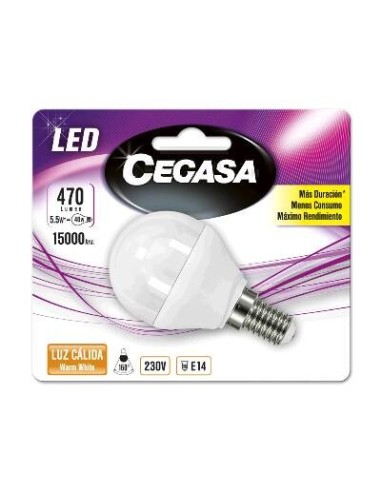 BOMBILLA LED ESFER. E-14 5,5W CALIDA